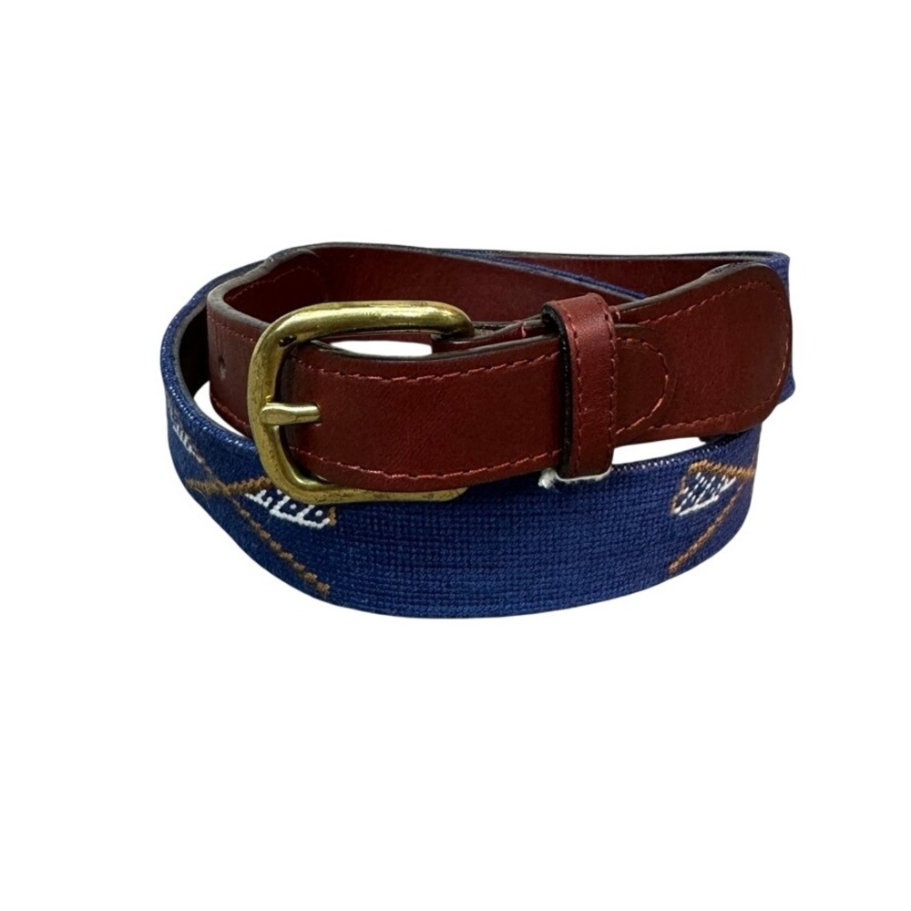 NWT Smathers & Branson Old School Lacrosse Needlepoint Belt Leather Brass 34
